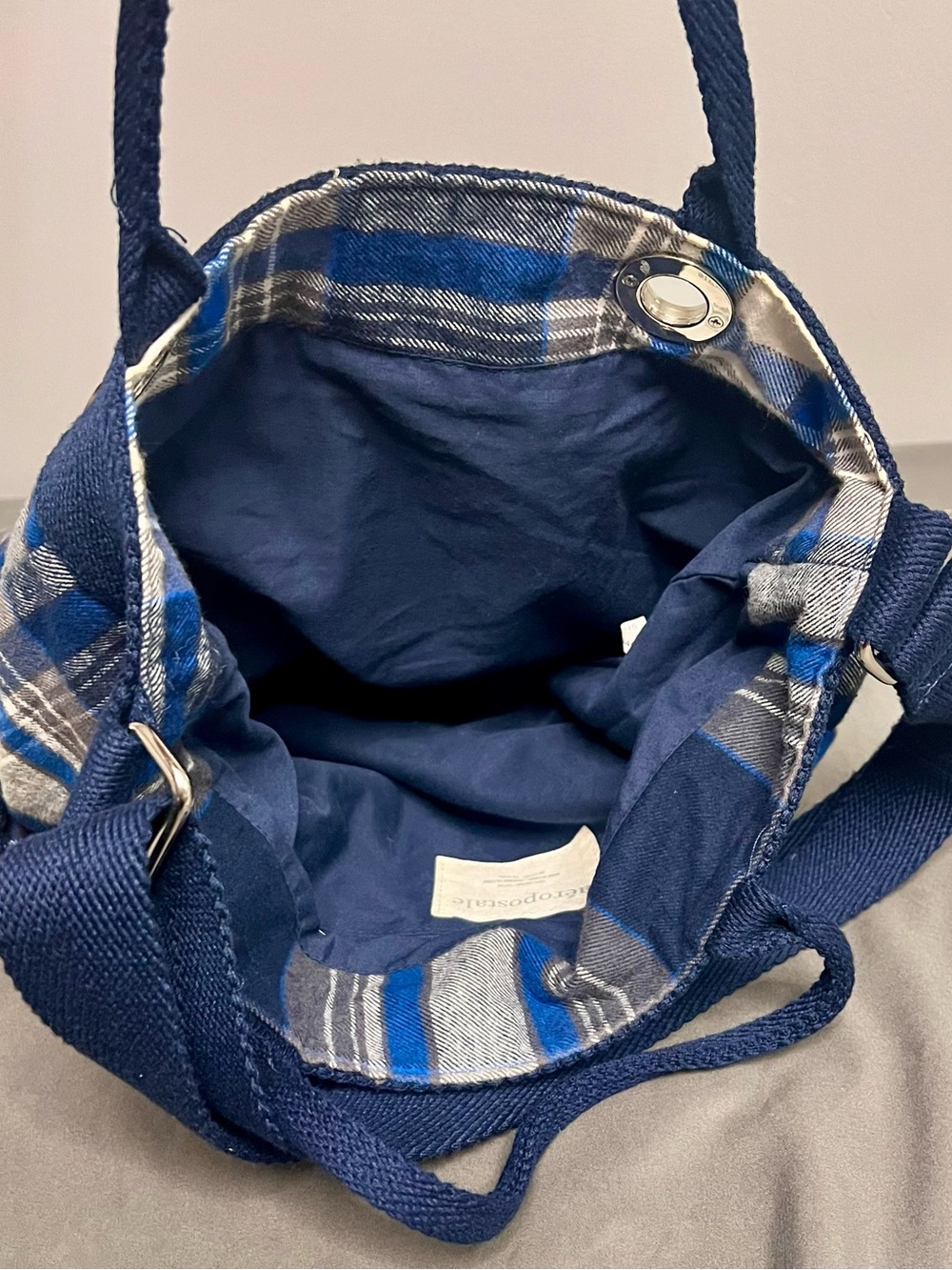VTG Y2K 90s Aeropostale Lightweight Blue & Gray Plaid Material Shoulder Tote Bag - Picture 8 of 11